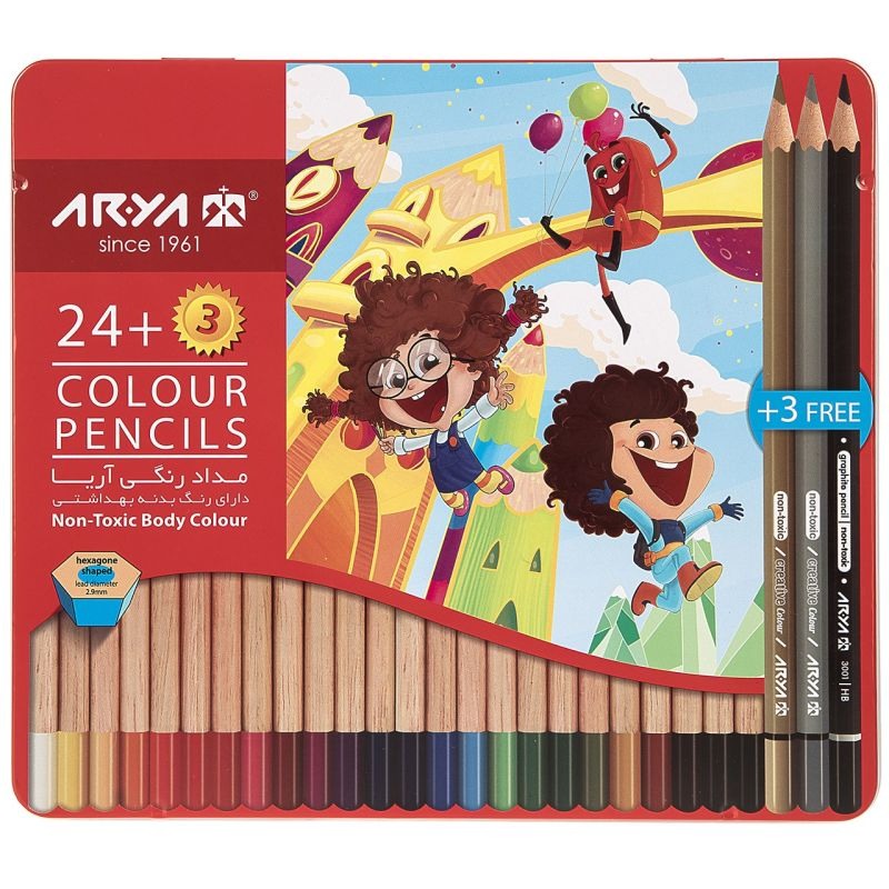 مداد رنگی 24+3 رنگ فلزی آریا