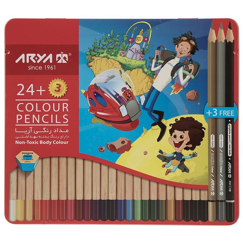 مداد رنگی 24+3 رنگ فلزی آریا